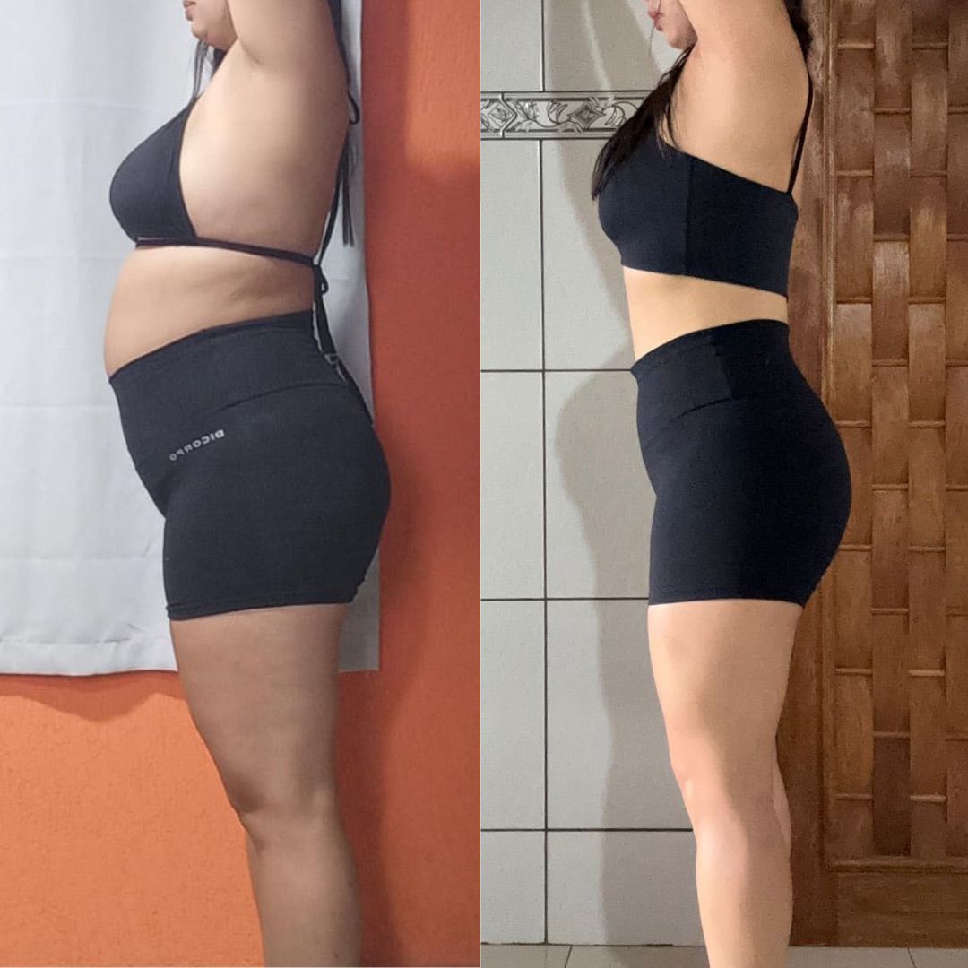 Antes e depois de uma aluna do acompanhamento, de perfil