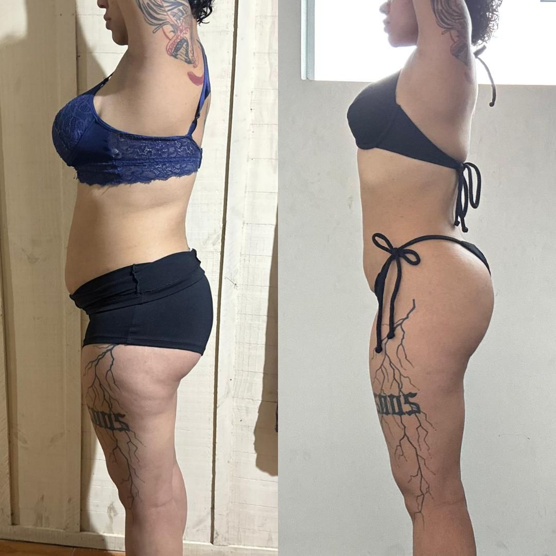 Antes e depois de uma aluna do acompanhamento, de perfil